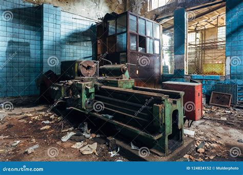 Old Industrial Machine Tools In Workshop Rusty Metal Equipment In