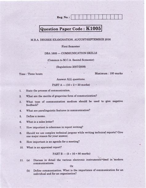 Mba Question Papers