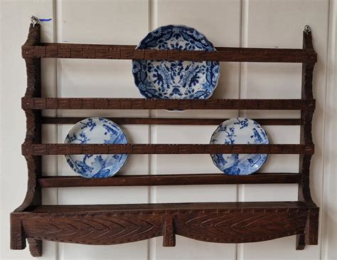 Antique Oak Hanging Plate Rack Wall Shelves 1880s Plate Rack Wall Mounted Plate Rack Dutch Etsy