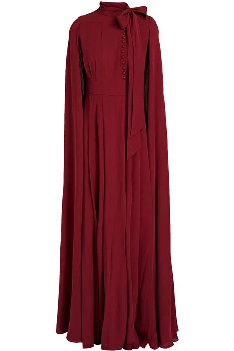 Valentino Garavani Cape Effect Pussy Bow Silk Crepe De Chine Gown The