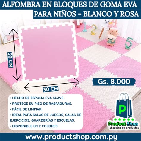 Alfombra en Bloques de Goma Eva Para Niños Color Rosa Blanco