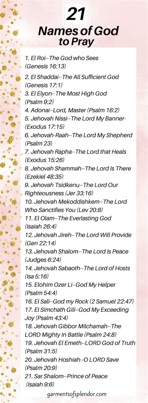 Names Of God To Pray Each Day Bible Study Scripture Names Of