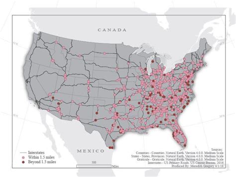 Map of Cracker Barrel Locations and Interstates, United States 5 ...