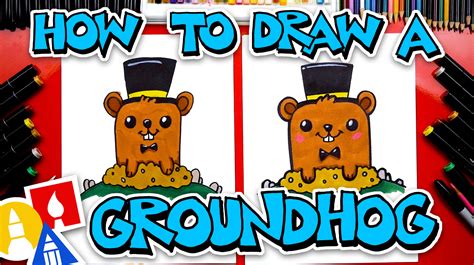 How To Draw A Groundhog With A Top Hat - Art For Kids Hub