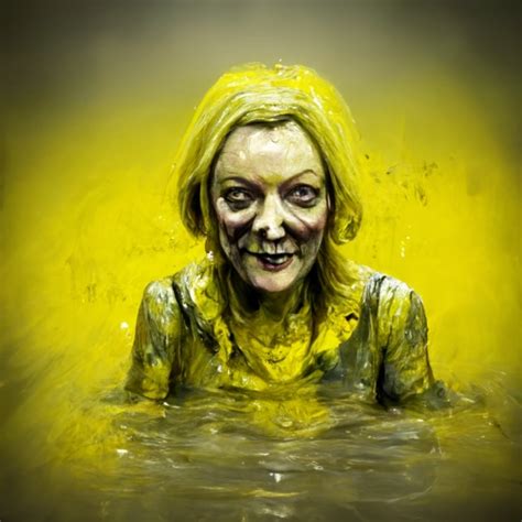 Liz Truss Zombie Bloated And Covered In Yellow Water Midjourney