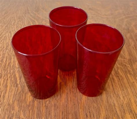 Lot 136 Vintage Mcm Ruby Red Juice Glasses