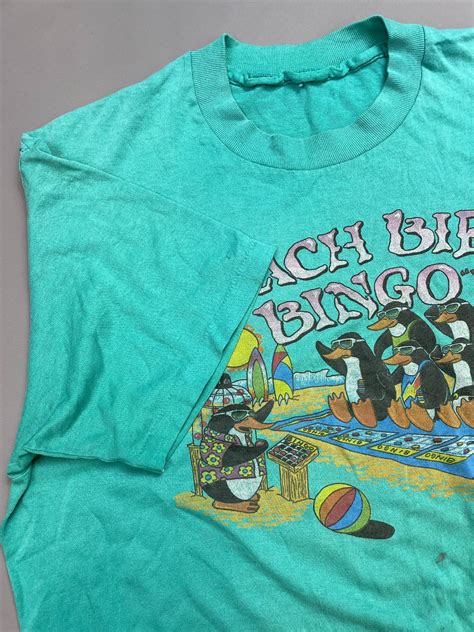 As-is Beach Bird Bingo Penguin Graphic Single Stitch T-shirt