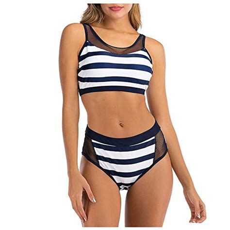 Plus Size Striped Split Swimsuit Beachwear Bikini WF Shopping