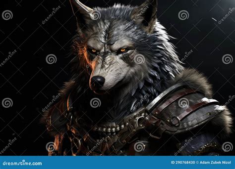 Wolf In Armor Made Of Enchanted Metals And Engraved With Ancient Runes