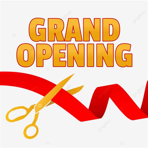 Grand Opening Text Red Ribbon Cut Scissor Design Vector Art Banner