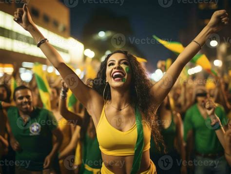 Brazilian woman celebrates her soccer teams victory AI Generative ...