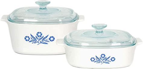 Amazon.co.jp: Corningware Pyroceram Blue Cornflower 4 pc. Glass Ceramic Cookware Set - Limited ...