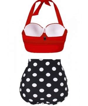 Women Retro Vintage High Waisted Halter Underwired Top Swimsuit Bathing Suits Bikini Red