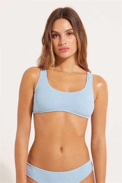 Top De Bikini Azul Claro Ondulado Top De Bikini Sin Mangas Mujer Tezenis Outlet Tezenis