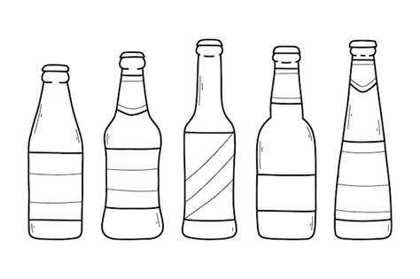 Conjunto De Garrafas De Cerveja Em Estilo Doodle Cole O Linear De