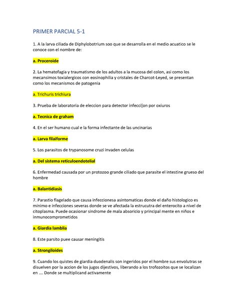 Examen Preguntas Y Respuestas Primer Parcial A La Larva