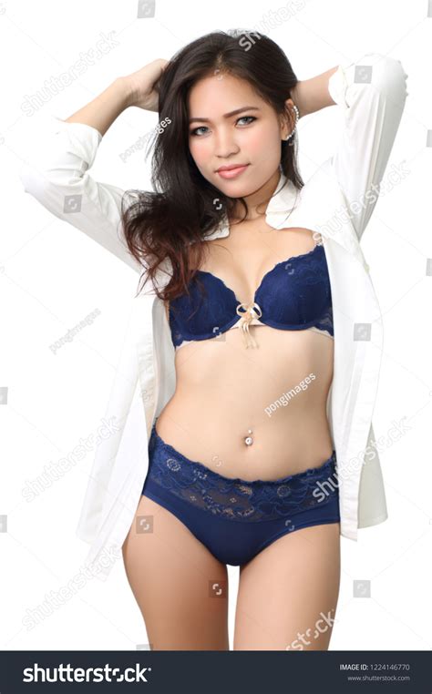 Sexy Asian Woman Blue Bikini White Stock Photo Shutterstock