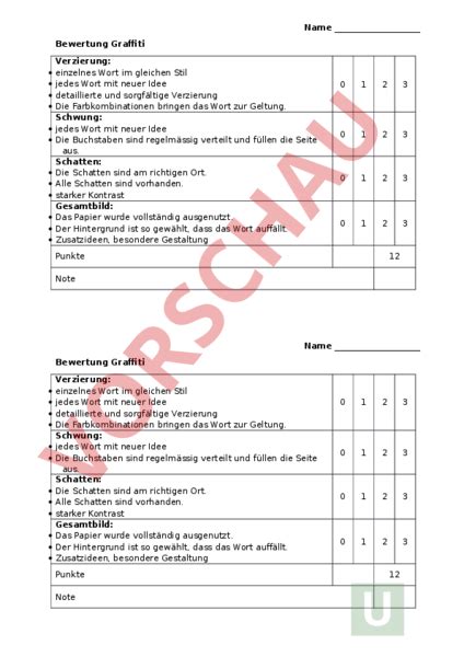 Arbeitsblatt Bewertung Graffiti Bildnerisches Gestalten Farbe