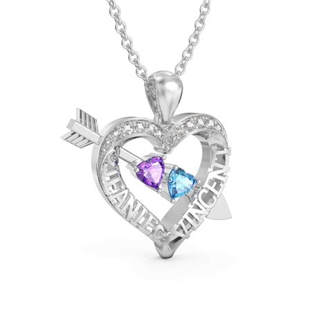 Couple Heart And Arrow Birthstone 3d Necklace 1 2 Names Faruzo