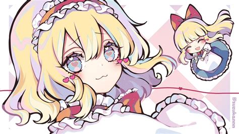 The Big ImageBoard TBIB 1girl Alice Margatroid Apron Arms Up Bangs Blonde Hair Blue Dress