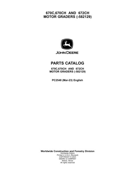 John Deere C Ch Ch Motor Graders Sn Parts Catalog