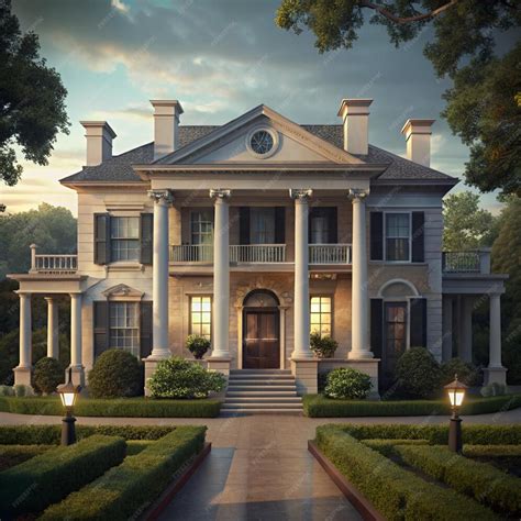 Classic Colonial Duplex Revival Printable Illustration Design Premium