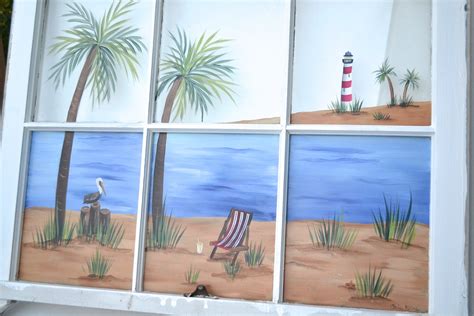Painted Beach Window Beach Scene Window Old Window Art | Etsy