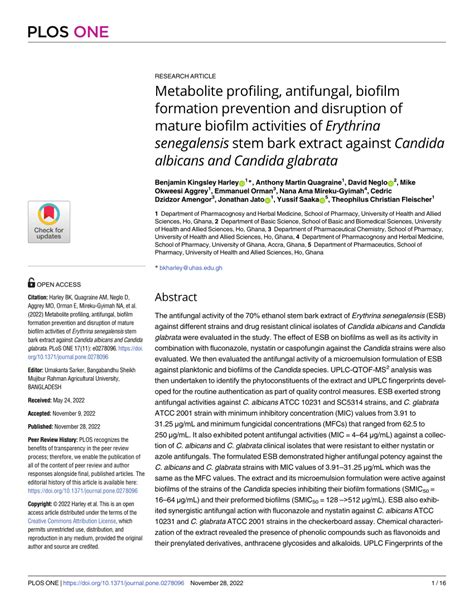 Pdf Metabolite Profiling Antifungal Biofilm Formation Prevention