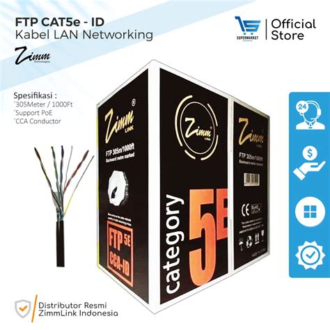 Jual 𝗢𝗥𝗜𝗚𝗜𝗡𝗔𝗟 Kabel LAN FTP Cat 5e CCA Outdoor Single Jaket Zimmlink