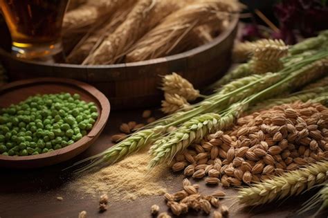 Premium Photo Closeup Of Brewing Ingredients Malt Hops And Barley