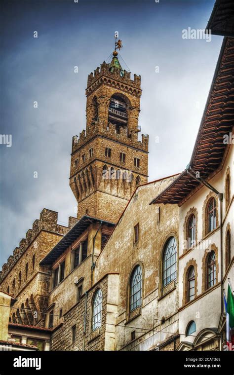 palazzo vecchio tower   dramatic sky  hdr stock photo alamy