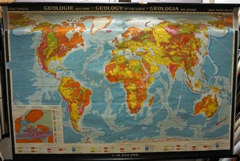 GÉOLOGIE DE LA terre tableau roulant scolaire carte du monde vintage