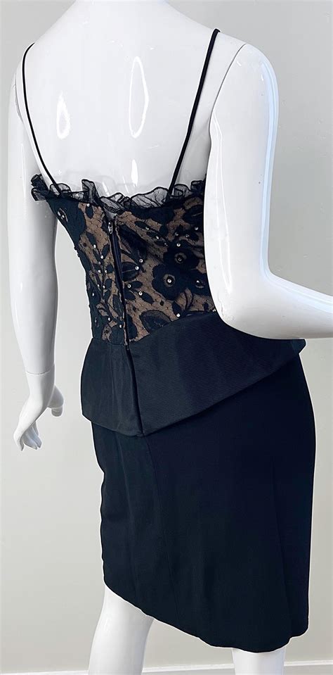 Bob Mackie S Black Nude Lace Rhinestone Vintage S Mini Dress