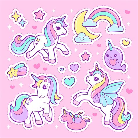 Premium Vector Cute Unicorn Patch Stickers Illustration