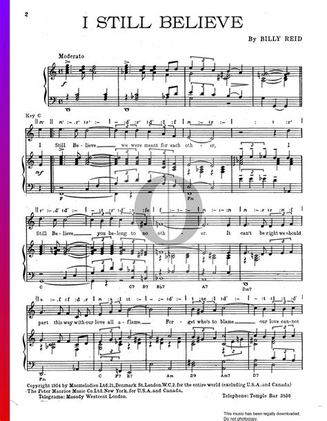 I Still Believe Billy Reid Piano Sheet Music OKTAV