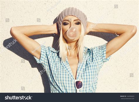 Sexy Beautiful Blonde Grey Knit Hat Stock Photo Shutterstock