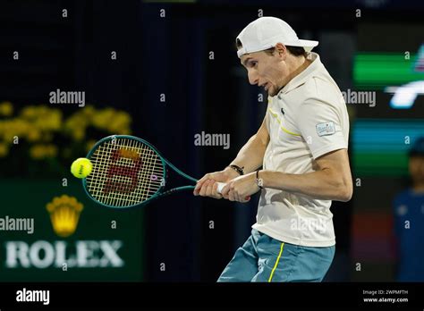 Ugo Humbert In Action At The Dubai Duty Free Tennis Championships