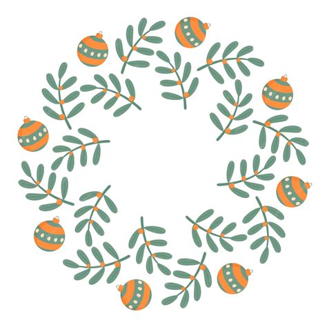 Premium Vector | A wreath of twigs with leaves and christmas balls