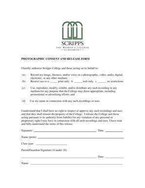 Fillable Online Inside Scrippscollege Photographic Consent And Release