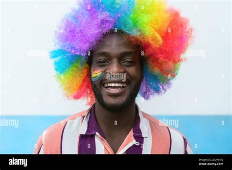 Happy African Man Having Fun During Gay Pride Festival Day Stock Photo Alamy