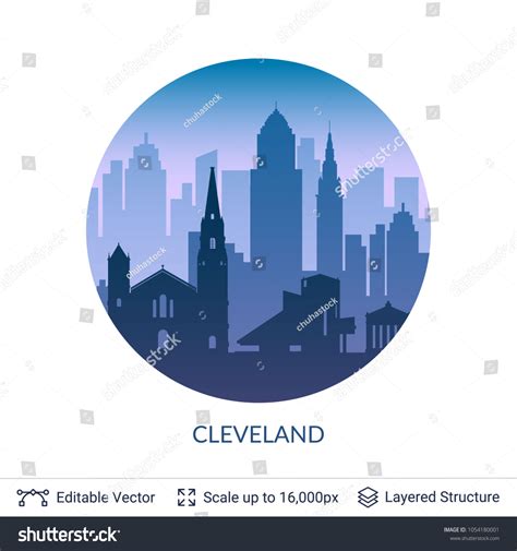 Cleveland Famous City Scape Flat Well Stock Vector (Royalty Free