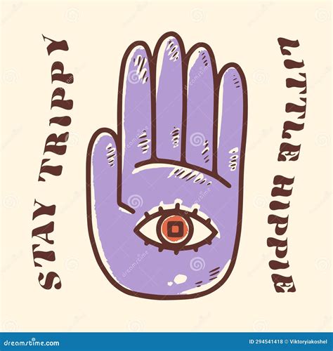 Groovy Hippie 70s Sticker. Funny Cartoon Hand, Arm, Eye. Sticker In