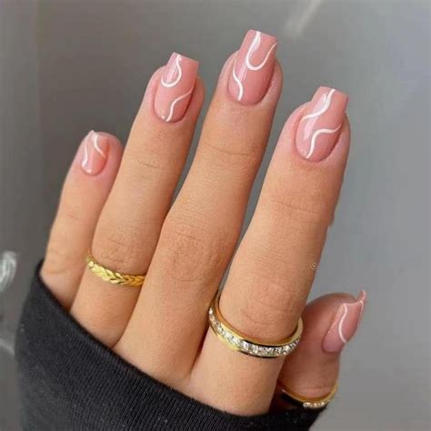 Nude Press On Nails Short Square Fake Nails Curve Stick On Nails Pink