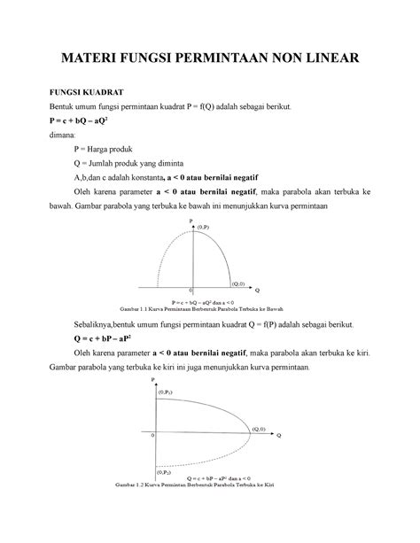 Rangkuman Materi Fungsi Permintaan Non Linear Materi Fungsi