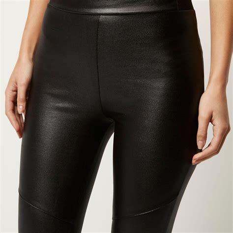 River Island Black Leather Look Coated Biker Leggings Lyst