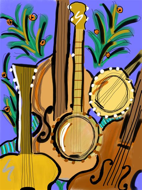 Strings Of Appalachia Banjo Guitar Fiddle Painting Art Bluegrass