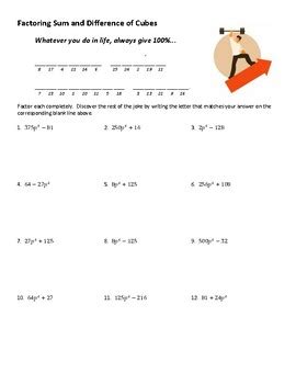 Factoring Sum And Difference Of Cubes Joke Worksheet With Answer Key