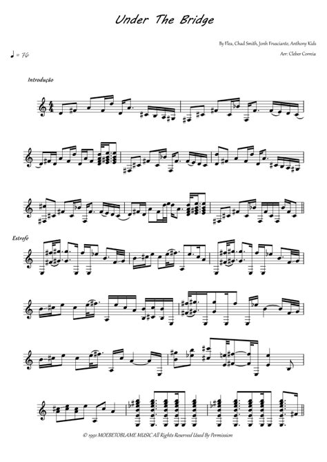 Under The Bridge Arr Cleber Correia By Red Hot Chili Peppers Sheet Music For Solo Guitar At