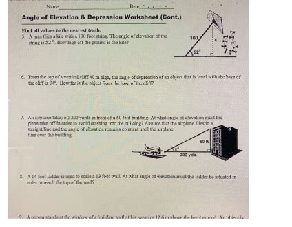 Solved) - Name Date Angle of Elevation & Depression Worksheet ...