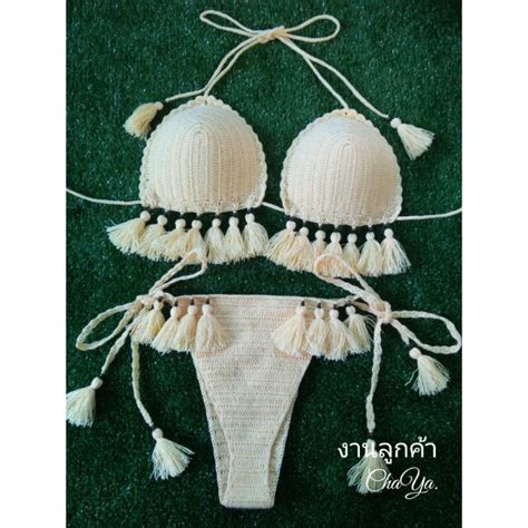 บราถก บราไหมพรม บกน ไหมพรม มฟองนำเสรมทรง ชดวายนำ crochet bikini priseter ThaiPick